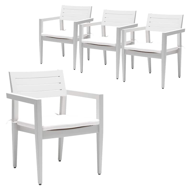 Outdoor Stackable 4 Piece Patio Dining Chairs with Cushions, Tapered Feet for Dining Room Kitchen Backyard Lawn Bedroom Garden