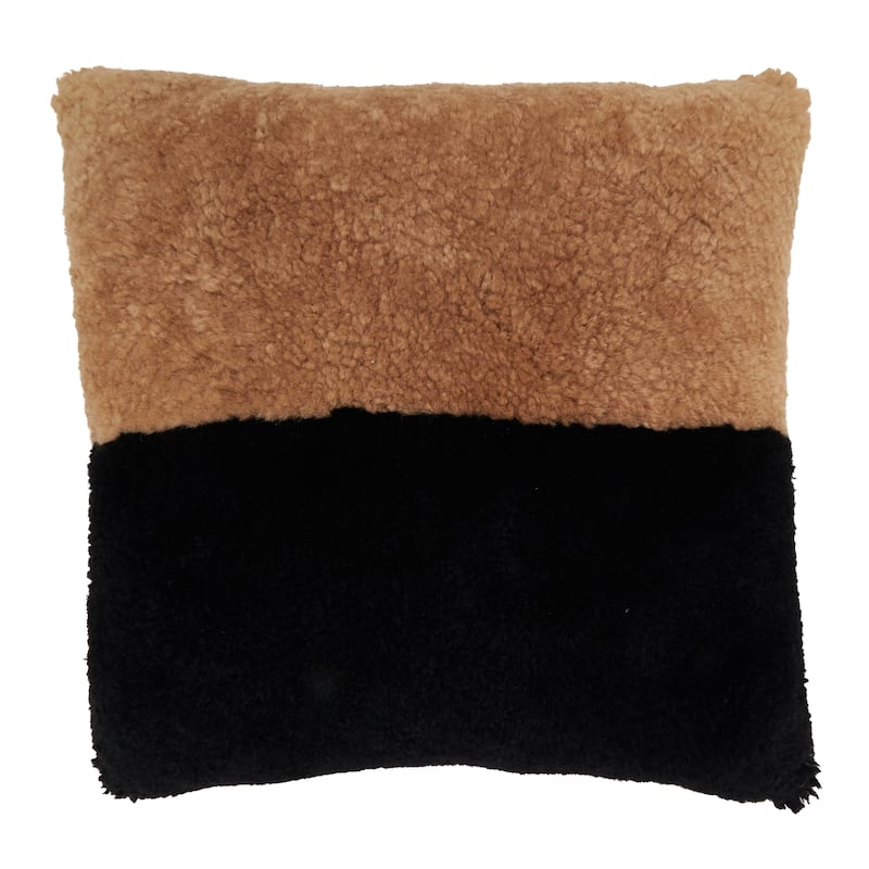 Luxurious Sheep Fur Pillow with Two-Tone Elegance - 20"x20" - Cover Only - Black/Natural