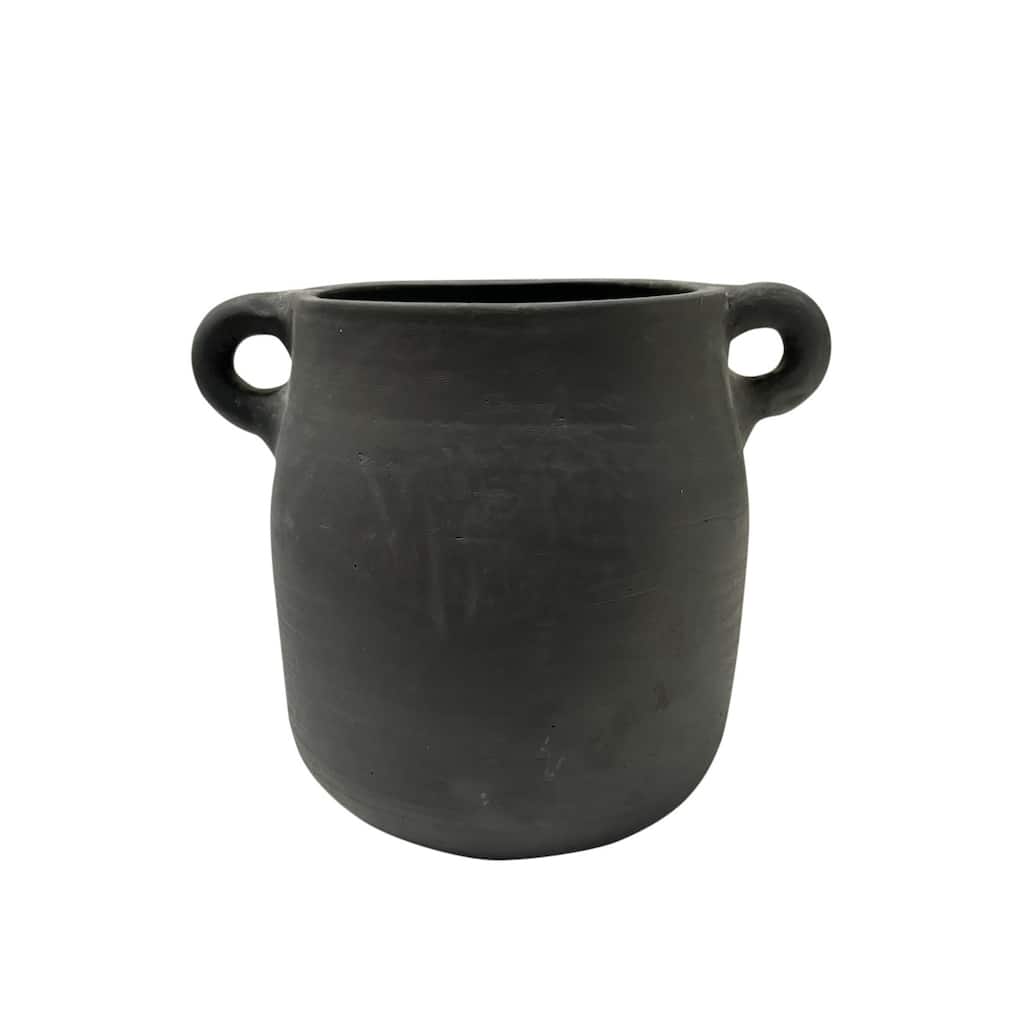 Bulbous Terracotta Vase with Handle - 6.25" - Black