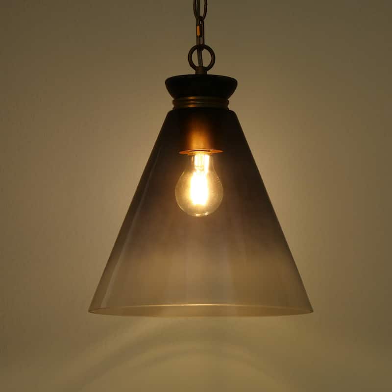 Modern Coastal Style 1-Light Large Pendant Light Fixture with Gradient Smoky Gray Semi-Transparent Glass for Dining Room