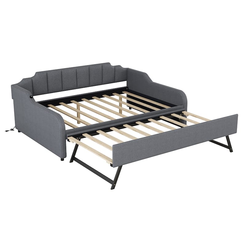 Multifunctional Full Daybed with Trundle and USB Charger, Space-Saving and Elegant