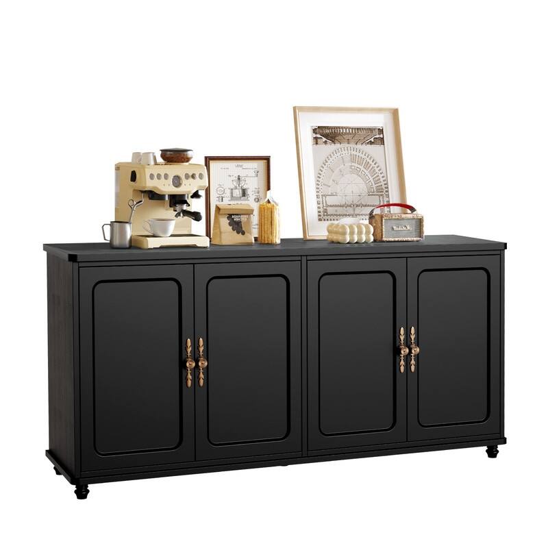 60"W Kitchen Buffet Sideboard Cabinet With Adjustable Shelves, 4 Doors Mid-Century Cupboard Set Of 2