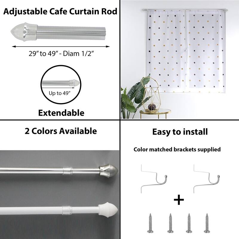Cafe Curtain Rod Adjustable - Diam 1/2 in