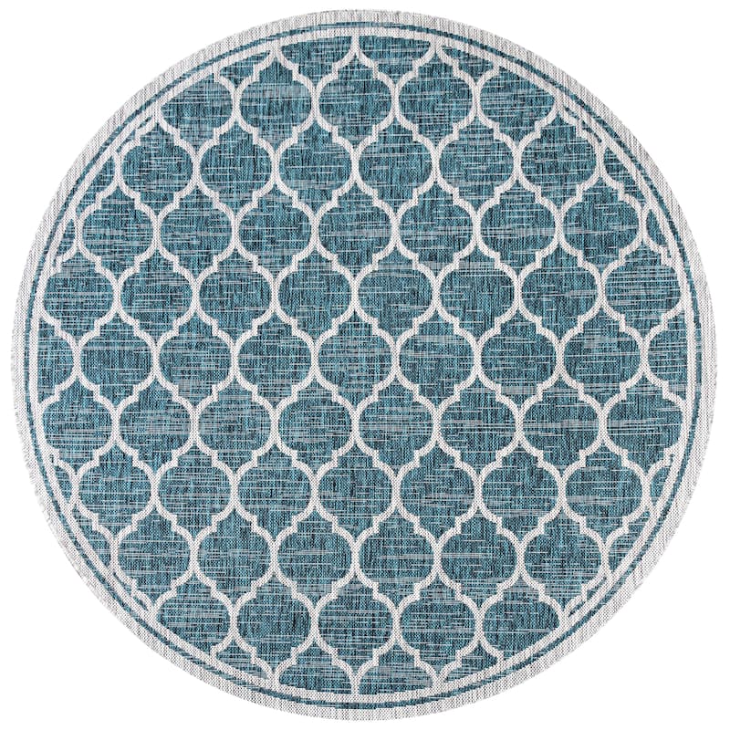 JONATHAN Y Zinnia Textured Weave Indoor/Outdoor Area Rug - 5' Round - Teal/Gray