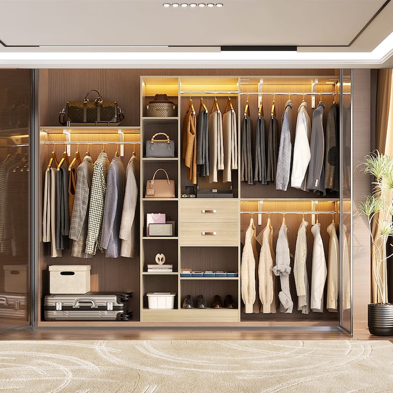 31.5'' to 96'' W Closet Organizer System with Drawers and Tower Shelves for Reach-in and Walk-in Closet - Natural