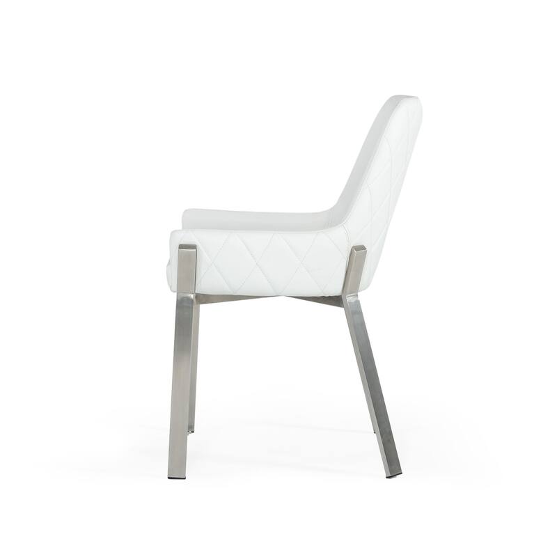 Modrest Ganon Modern White & Brushed Stainless Steel Dining Chair