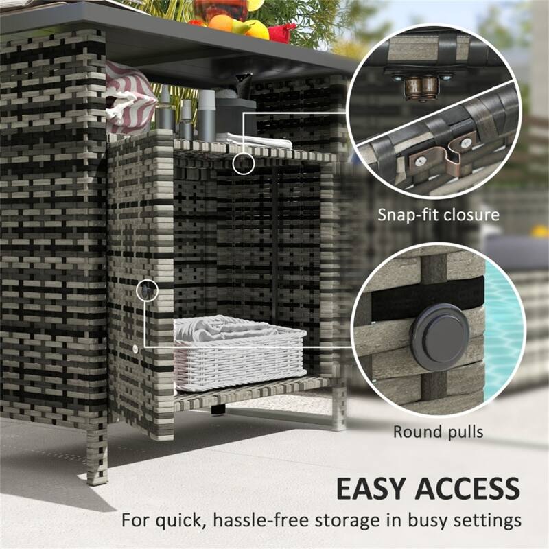 Outdoor Shoe Cabinet with PE Wicker Doors and Metal Tabletop - 35.4" L x 20.9" W x 33.5" H