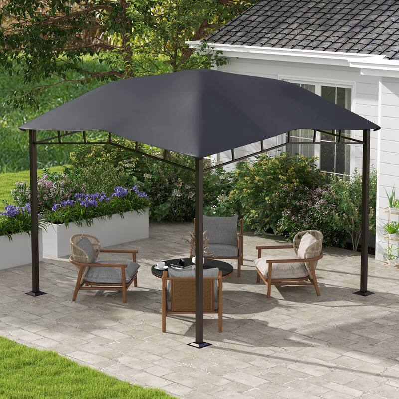 10' x 10' Soft Top Patio Gazebo Outdoor Canopy with Unique Geometric Design Roof, All-weather Steel Frame, Gray
