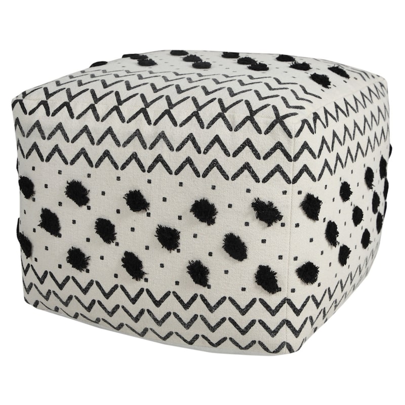 HomeRoots 18" White 100% Cotton Ottoman