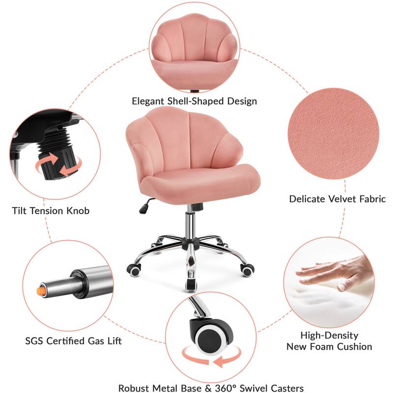 Yaheetech Upholstered Swivel Office Chair with Tufted Shell-Shaped Back for Bedroom Salon