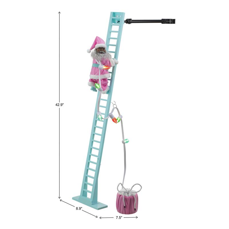 43" Animated Pastel Super Climbing Black Santa