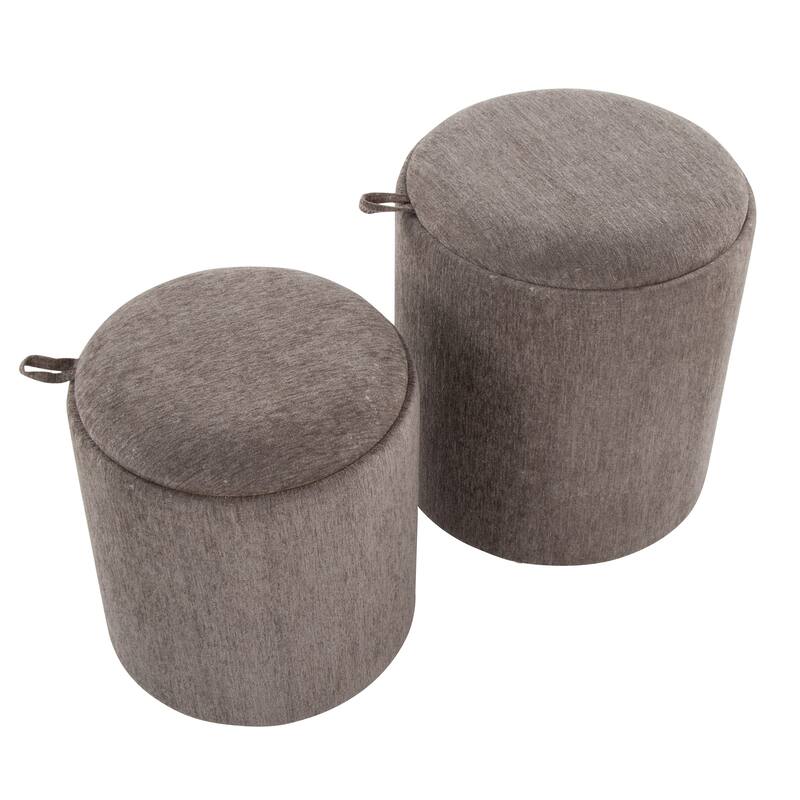 Tray Contemporary Nesting Ottoman Set in Fabric and Natural Wood by LumiSource