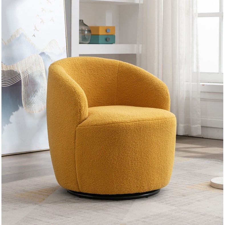 Swivel Barrel Chair,Teddy Fabric Upholstered Modern Round Accent Arm Chairs - Yellow