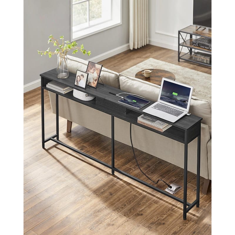 Charging Console Table with Outlets and USB Narrow Entryway Table for Hallway or Living Room