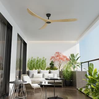 Remote Control Ceiling Fan-72 Inch,No Light,6 Speeds,1/4/8 H Timer, Reversible,Indoor/Outdoor,Natural Wood Blades
