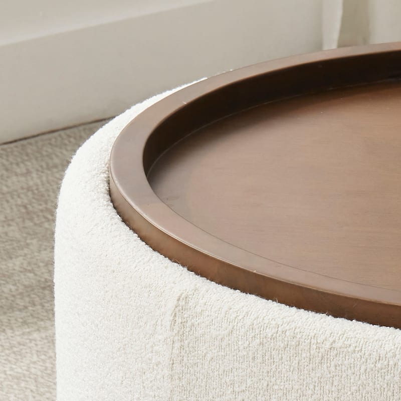 Huimo Modern round wooden tray Ottoman with Storage