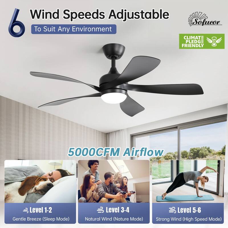 52"/66" Inch Ceiling Fan with Light,APP and Remote Control, Low Profile,Smart Optional