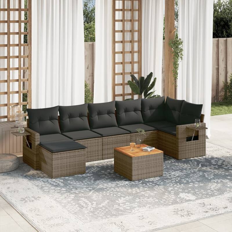 vidaXL Garden Sofa Set PE rattan Medium Modular Garden Sofa Set - Grey - 24.4 x 24.4 x 27.2 in (W x L x H)