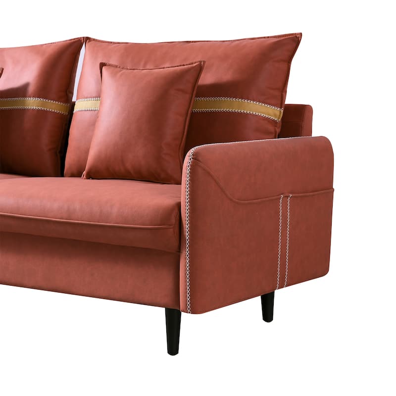 3-Seat Sofa Couch, Mid-Century Tufted Love Seat With 2 Pillows for Living Room