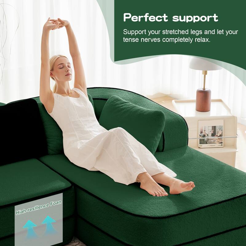 Roomfitters 77" Teddy Fabric Boneless Sofa, No Assembly Modular Couch with Double Chaises