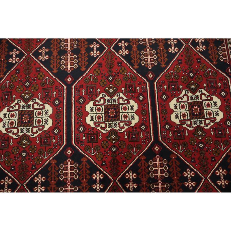 Hand Knotted Oriental 100% Wool Carpet Traditional Geometric Red Balouch Area Rug - 9' 7'' X 6' 6''
