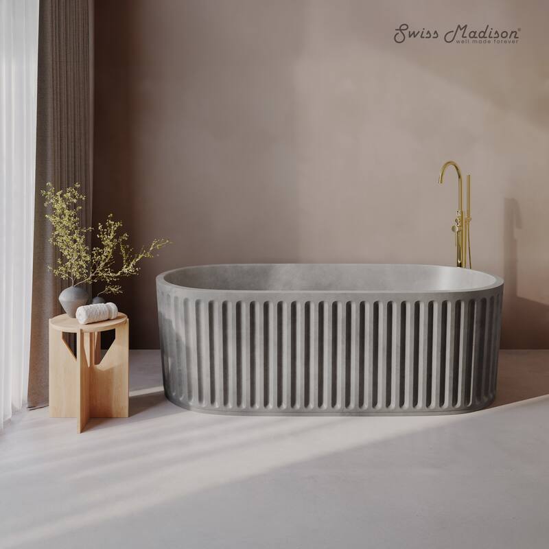 Delice 67" FreestandingConcreteBathtub In Gray, Drain Included