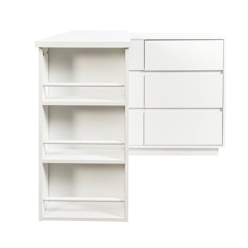 L Shaped Computer Desk with Drawers Modern Corner Home Office Desk Reversible Storage Cabinet Workstation
