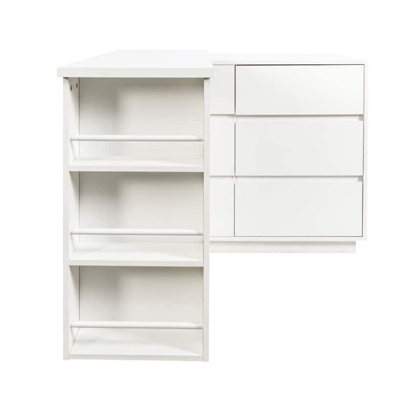 Roomfitters L-Shaped Computer Desk with Drawers, Modern Corner Home Office Desk with Reversible Storage Cabinet, White