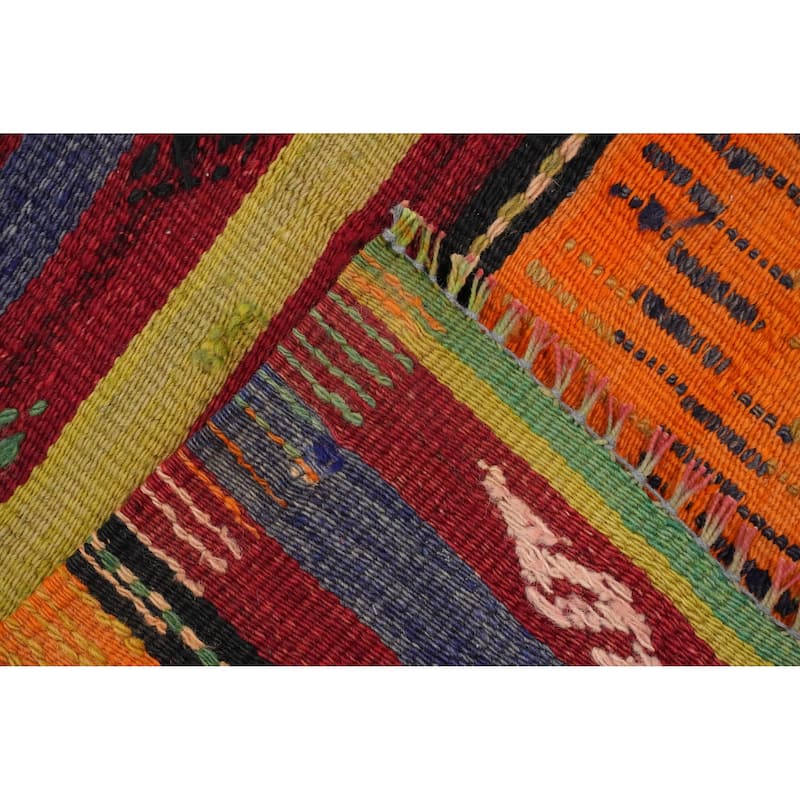 Hand Woven Oriental 100% Wool Carpet Southwestern Tribal Multi-Colored Kilim Area Rug - 7' 5'' X 6' 0''