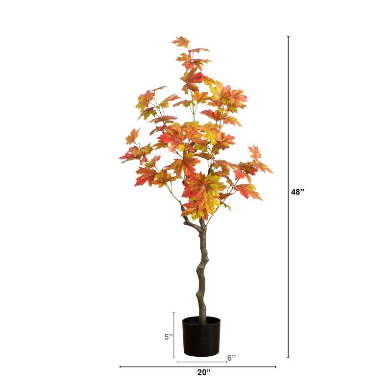 Maple Leaf Artificial Potted Tree - 4' - Orange and Red