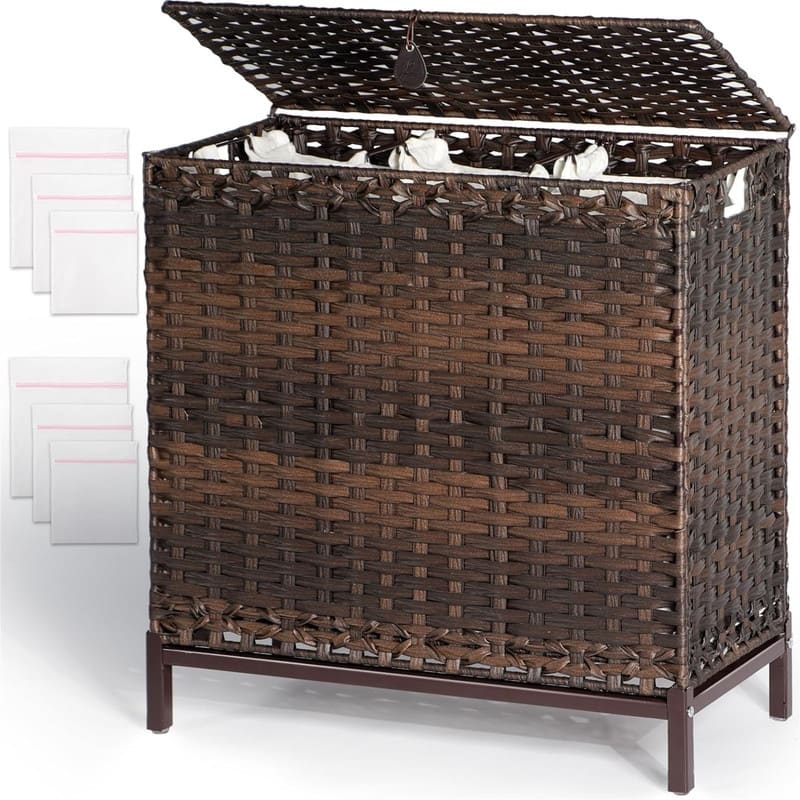 Laundry Hamper with 3 Removable Liner Bags - 25.98"L x 13"W x 28"H - Brown
