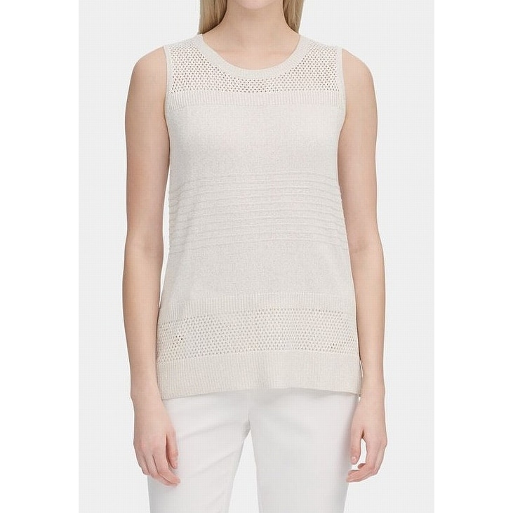 Calvin Klein Women's Sweater Sand Beige Size Medium M Shimmer Pullover