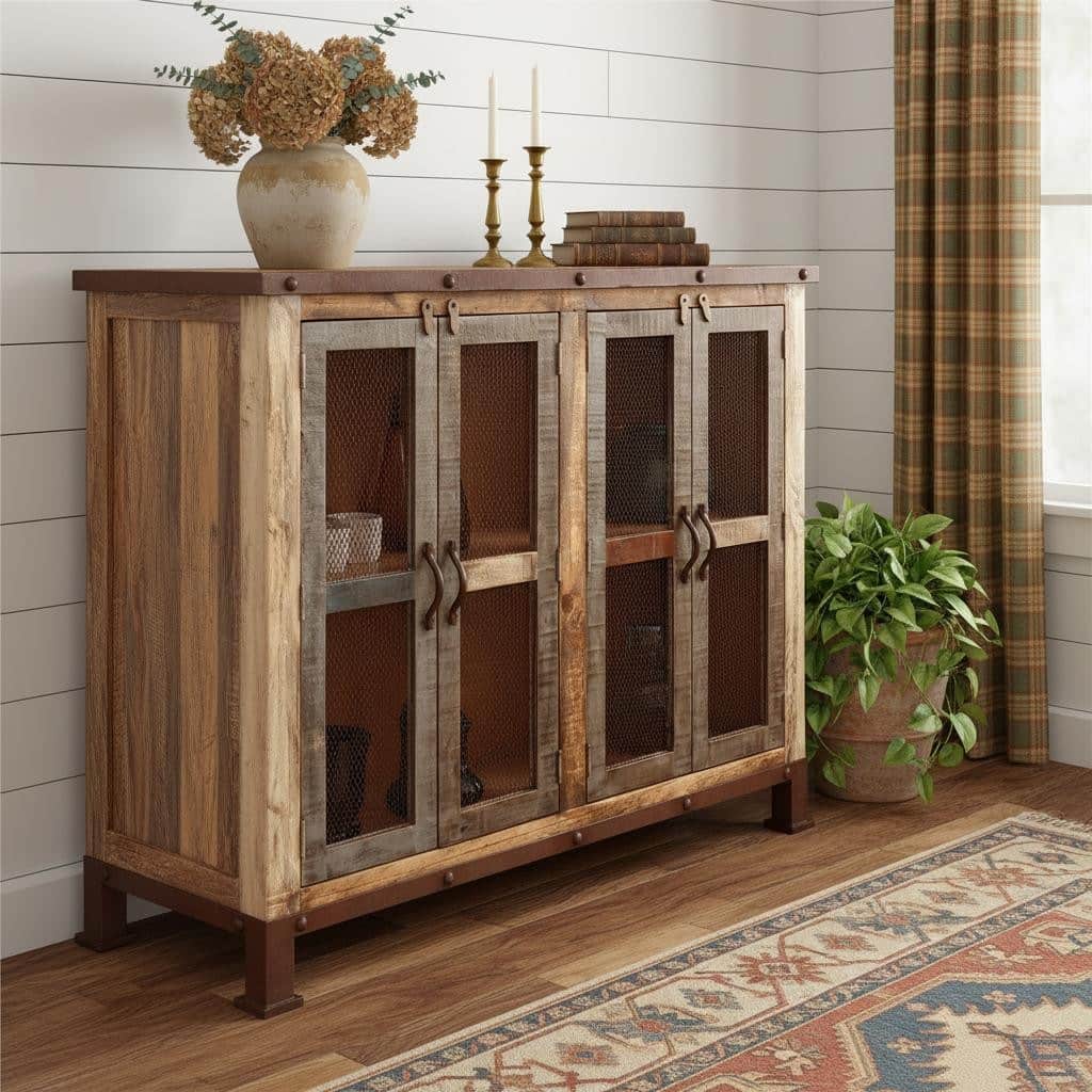 HomeRoots 49" Brown Solid and Manufactured Wood Distressed Buffet Table - 48.50 in. x 42.25 in. x 15.50 in.