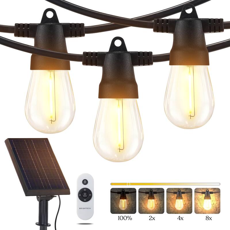 Brightech Ambience Pro 15-Light 48 ft. 4-Watt Indoor/Outdoor Solar Powered LED 3000K Soft White Edison Style String -Light