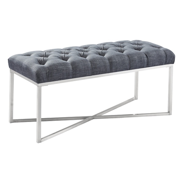 17 Inch Tufted Fabric Padded Bench with Metal Base, Gray - Overstock ...
