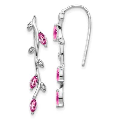 Curata 14k White Gold Diamond and Pink Sapphire Earrings - 34x6mm Wide
