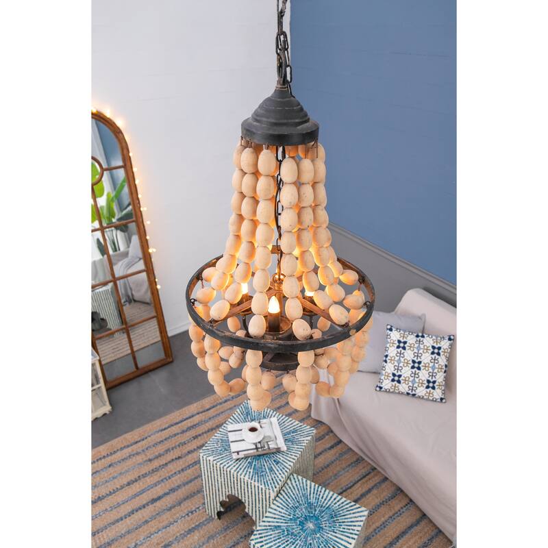D18.9x33.1" Large Beaded 4-Light Chandelier, Vintage Style Hanging Light Fixture, Bulb Not Included