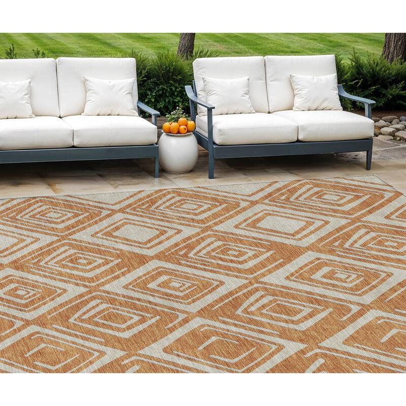 HomeRoots Geometric Transitional Rectangle Outdoor Rug - 9' X 12'
