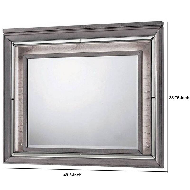 49 Inch Wooden Contemporary Mirror with LED, Light Gray