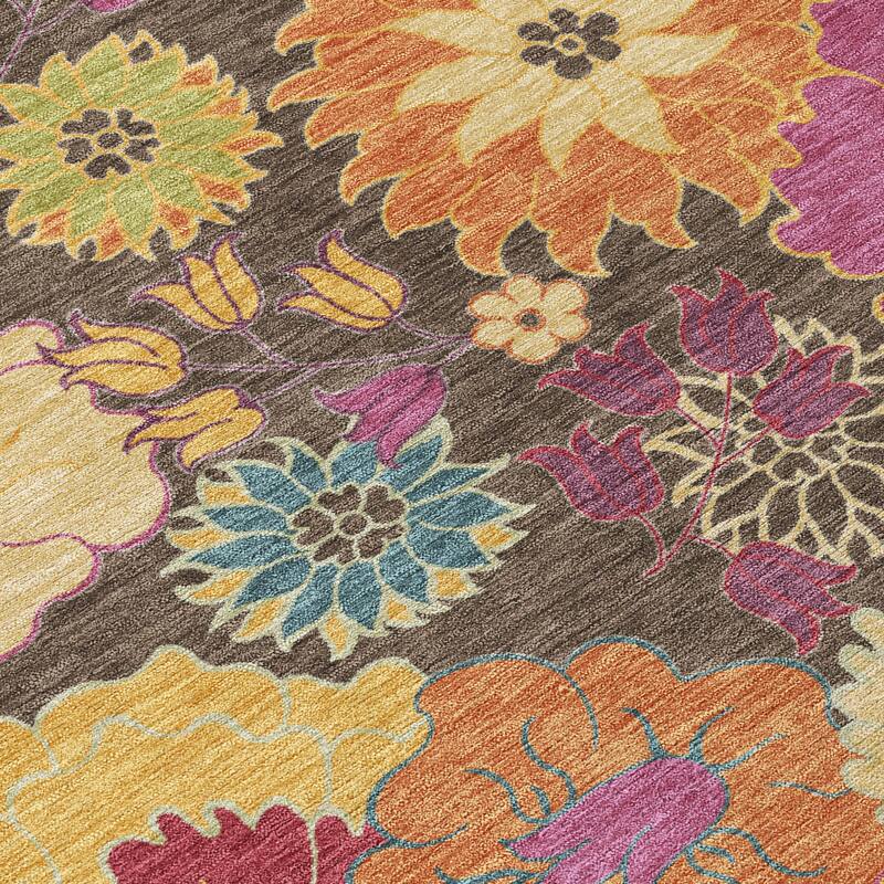 Machine Washable Indoor/ Outdoor Modern Floral Chantille Rug