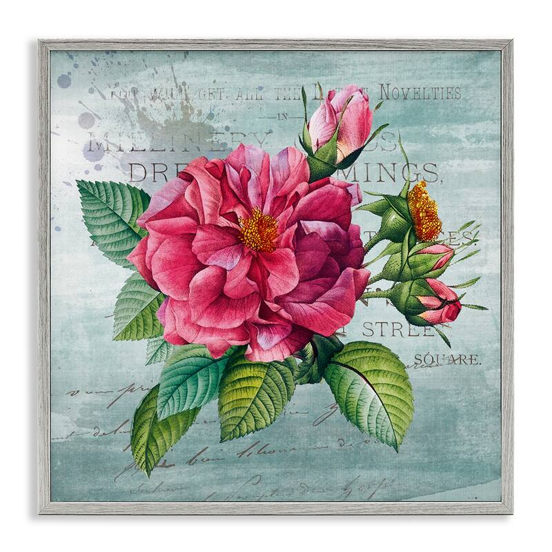 Stupell Pink Garden Flower over Rustic Framed Giclee Art Design By Susan Arnot - 12 x 12 - Grey