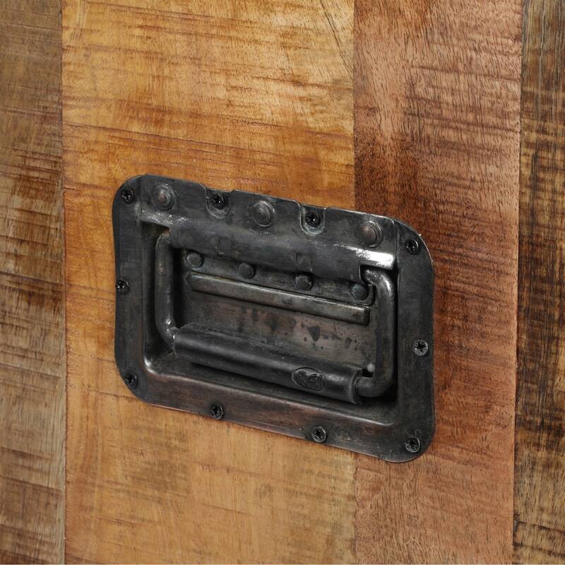 ExBrite Solid Wood Media Console 2 Doors Back Black Metal Legs for TV Table Bench Stand,Rich Rustic Oak Finish