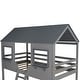 preview thumbnail 7 of 11, Twin Over Twin Bunk Bed Wood Bed with Roof and Window