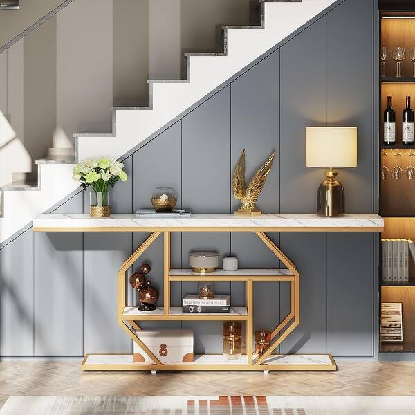 70.9 inch Extra Long Console Table, Modern Gold Sofa Table Behind Couch