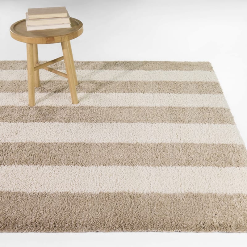 Bruce Modern Stripe Shag Area Rug - Beige - 7'10" x 10'