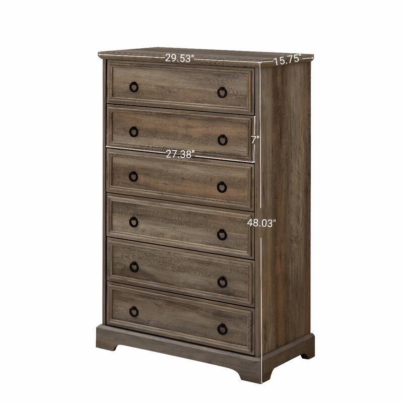Contemporary 6-Drawer Dresser, Tall Chest with Easy-Pull Handles, Textured Borders for Living Room, Hallway