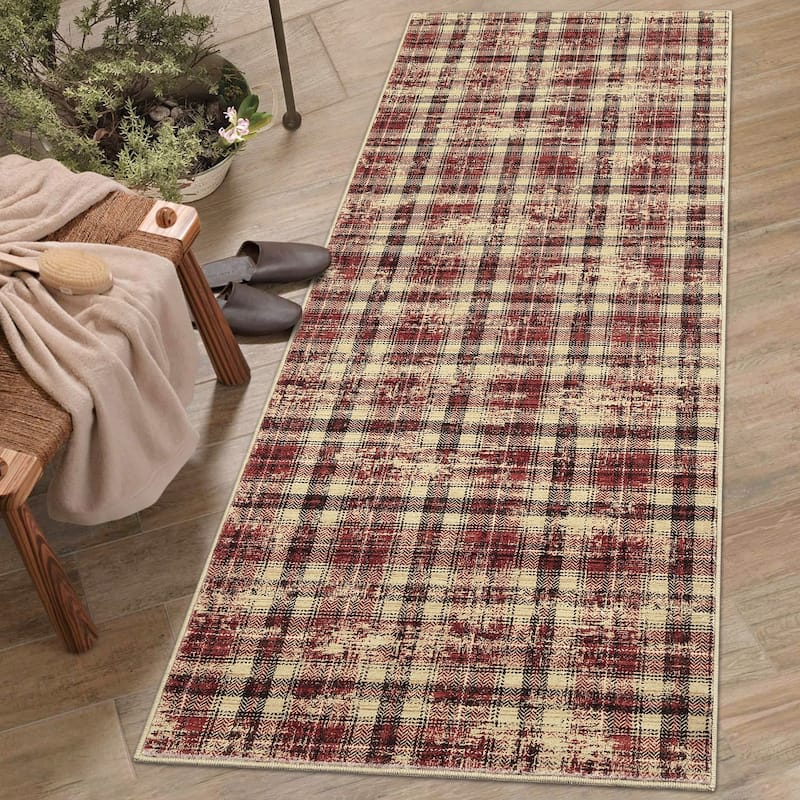 Garvee Earthy Plaid Soft Low Pile Foldable Area Rug