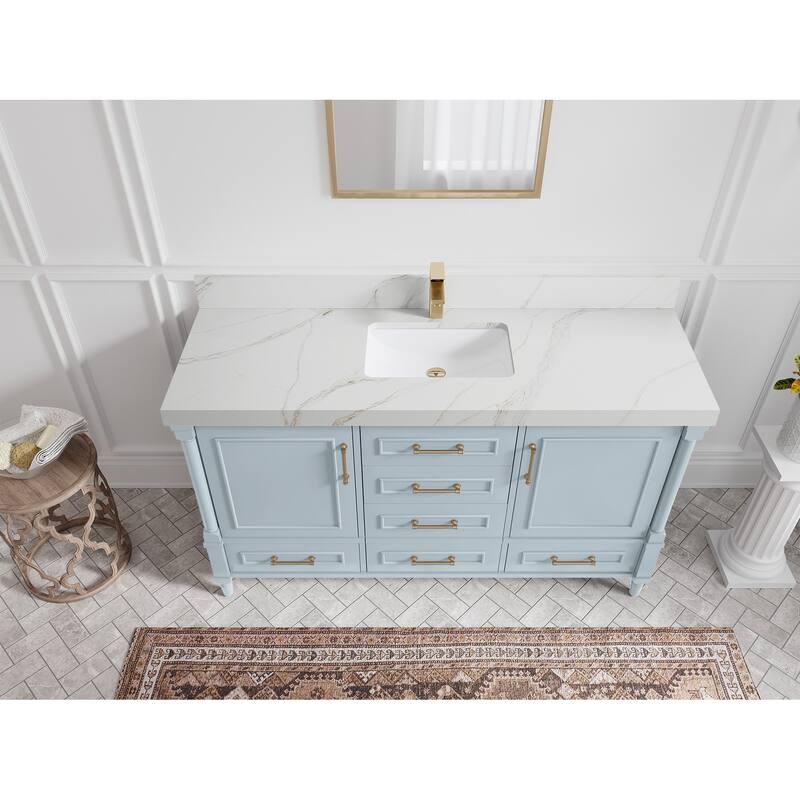 Willow Collections 60 in. W x 22 in. D Aberdeen Single Bowl Sink Bathroom Vanity in Pewter Green with Countertop