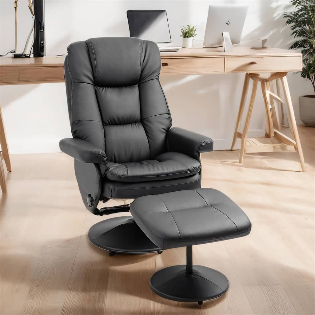 Recliner and Ottoman, Swivel PU Leather Reclining Chair with Footrest