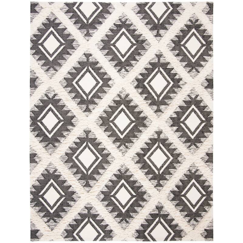 SAFAVIEH Hand-knotted Kenya Bilge Southwestern Tribal Wool Rug - 9' x 12' - Black/Ivory